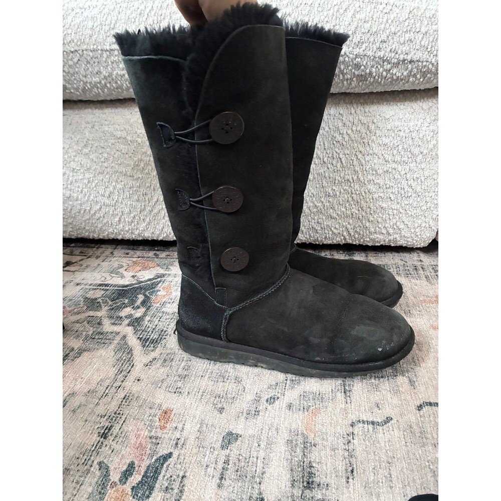 UGG Australia Bailey Button Triplet Tall Black Suede Boots Women’s Size 9 #1873